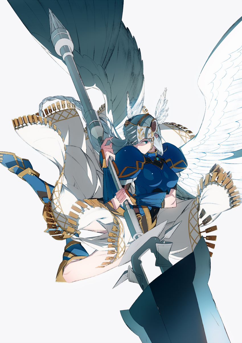 armor armored_dress blonde_hair blue_eyes boots braid breasts bthx dress feathers helmet highres lenneth_valkyrie solo sword valkyrie valkyrie_profile weapon wings