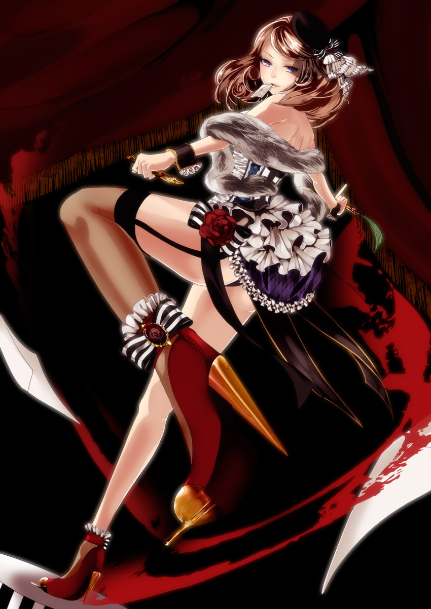 feather_boa garter_belt hat high_heels highres letter memai original purple_eyes shoes short_hair thigh-highs thighhighs violet_eyes