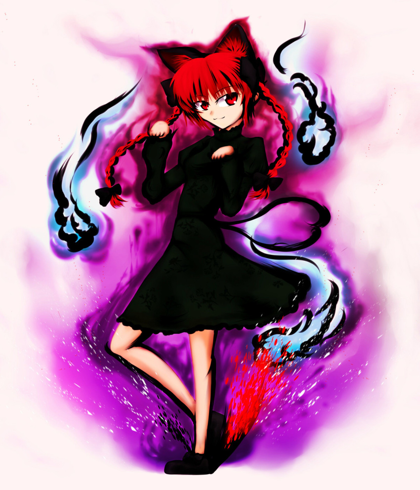 artist_request braid cat_ears highres kaenbyou_rin kaiza_(rider000) long_hair parody red_eyes red_hair redhead ribbon street_fighter street_fighter_iv style_parody tail touhou twin_braids twintails zombie_fairy