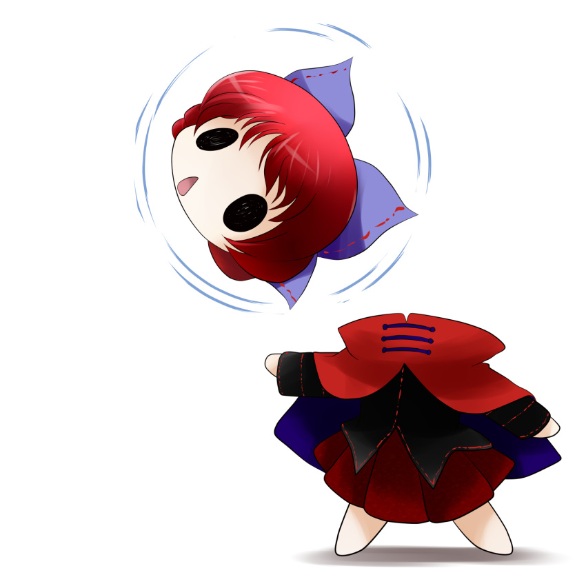 1girl bow cape chibi hair_bow highres open_mouth pleated_skirt redhead sekibanki severed_head skirt solo touhou yume_shokunin