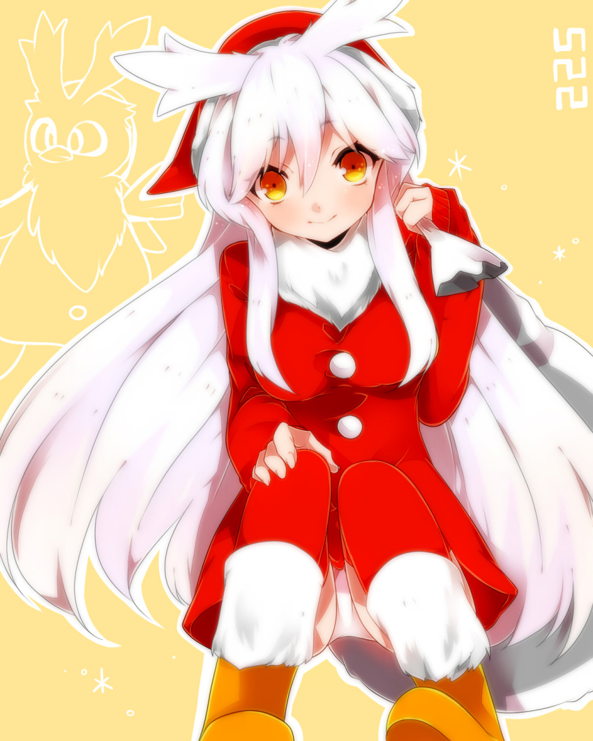 boots delibird highres long_hair looking_at_viewer personification pokemon santa_costume smile solo takeshima_(nia) white_hair yellow_eyes