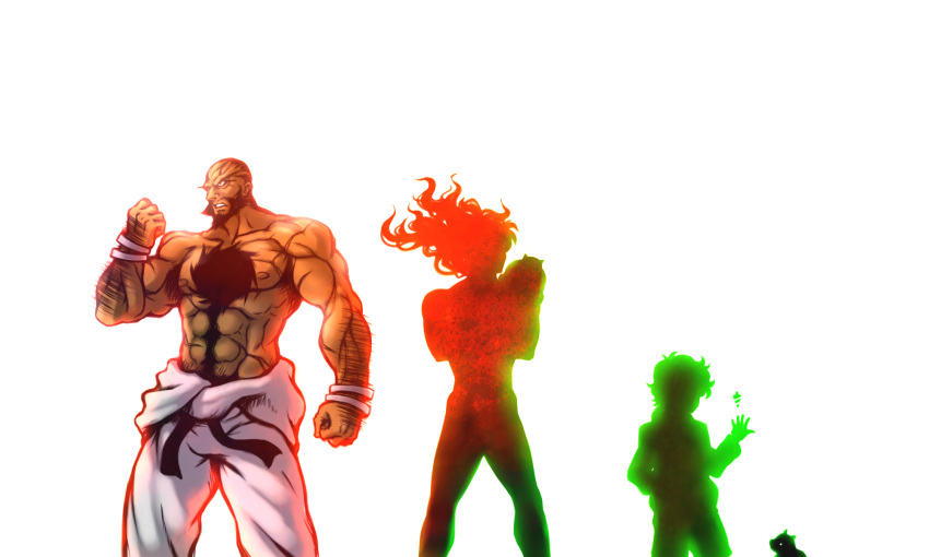 1boy bald beard chest_hair drawfag facial_hair highres lordgenome male multiple_boys multiple_persona muscle silhouette simple_background tengen_toppa_gurren_lagann tengen_toppa_gurren_lagann:_parallel_works