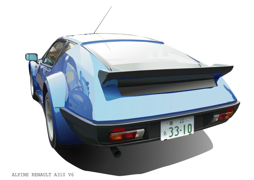 from_behind highres motor_vehicle neon_genesis_evangelion no_humans photorealistic qoochura realistic reflection renault renault_alpine_a310 vehicle
