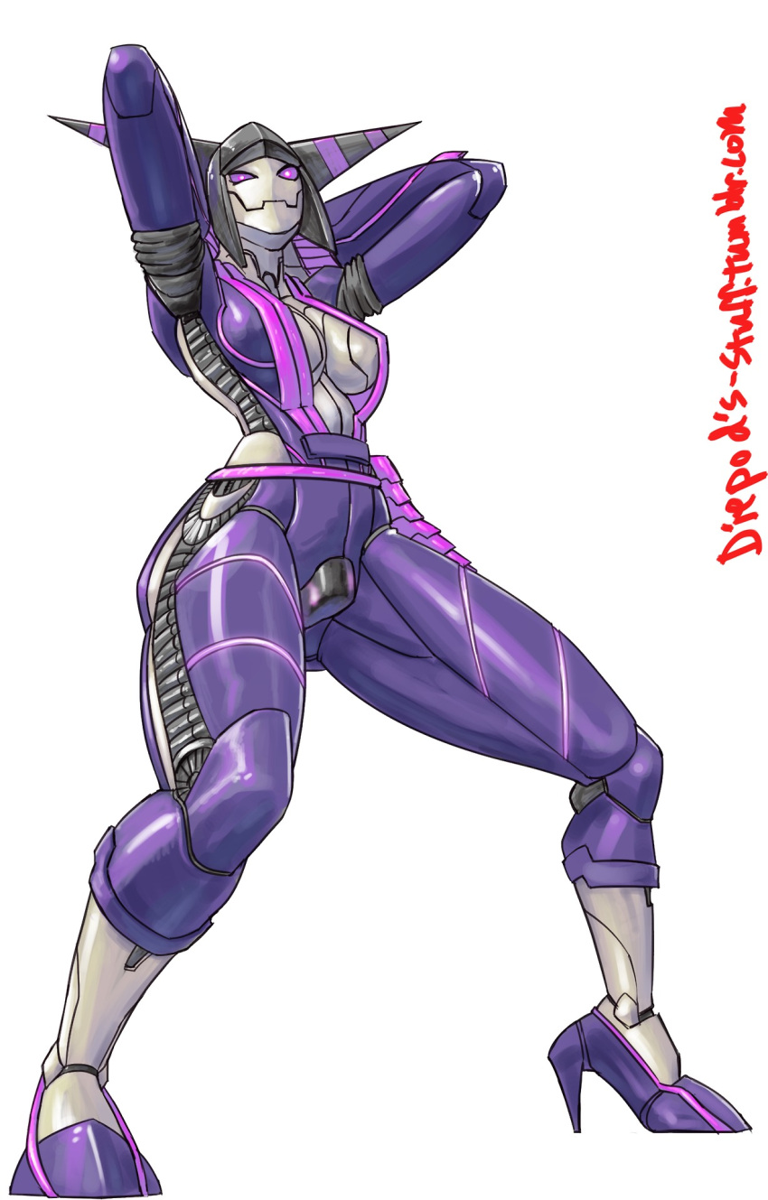 arms_behind_head black_hair breasts center_opening diepod han_juri high_heels highres hii-volt-07 mecha mechanization pointy_hair purple_eyes robot shoes short_hair solo street_fighter street_fighter_iv super_street_fighter_iv violet_eyes