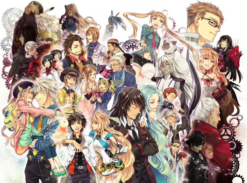 agria ahoge albino alvin alvin_(tales_of_xillia) animal animal_ears annotated aqua_hair baran beard beret bisley_karcsi_bakur black_hair blonde_hair blue_eyes brown_eyes brown_hair capri_pants cat celsius character_request clark_(tales_of_xillia_2) closed_eyes coat dress droselle_schall dual_persona elise_lutas elise_lutus elle_mel_martha everyone facial_hair feathers freckles fur_trim gaias glasses gloves grey_hair green_eyes green_hair hat highres ibal isla isla_(tales_of_xillia) jacket jao jude_mathis julius_will_kresnik jurgens_(tales_of_xillia) khronos knife kolulu_(tales_of_xillia_2) lal_mel_martha leia_roland long_hair ludgar_will_kresnik ludger_will_kresnik lulu_(tales_of_xillia_2) marcia_(tales_of_xillia) mask mi miho_(mi) milla_maxwell multicolored_hair multiple_boys multiple_girls muse muse_(tales_of_xillia) necktie nova_(tales_of_xillia) origin phone pink_eyes pointy_ears ponytail preza purple_eyes red_eyes red_hair ribbons rideau rowen_j._ilbert short_hair shorts smile spoilers tales_of_(series) tales_of_xillia tales_of_xillia_2 ternet_(tales_of_xillia_2) tipo_(xillia) tippo twintails two-tone_hair vel_(tales_of_xillia) victor victor_(tales_of_xillia_2) weapon white_hair wingar yellow_eyes