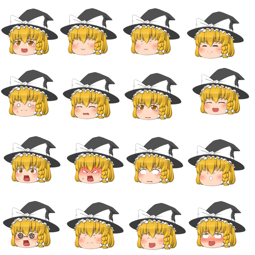 :3 @_@ ^_^ ahegao angry blonde_hair blush closed_eyes crying expressions eyes_closed glasses hat highres kirisame_marisa kitsunerider o_o pout rolling_eyes smile sweat tears tongue tongue_out touhou yukkuri_shiteitte_ne