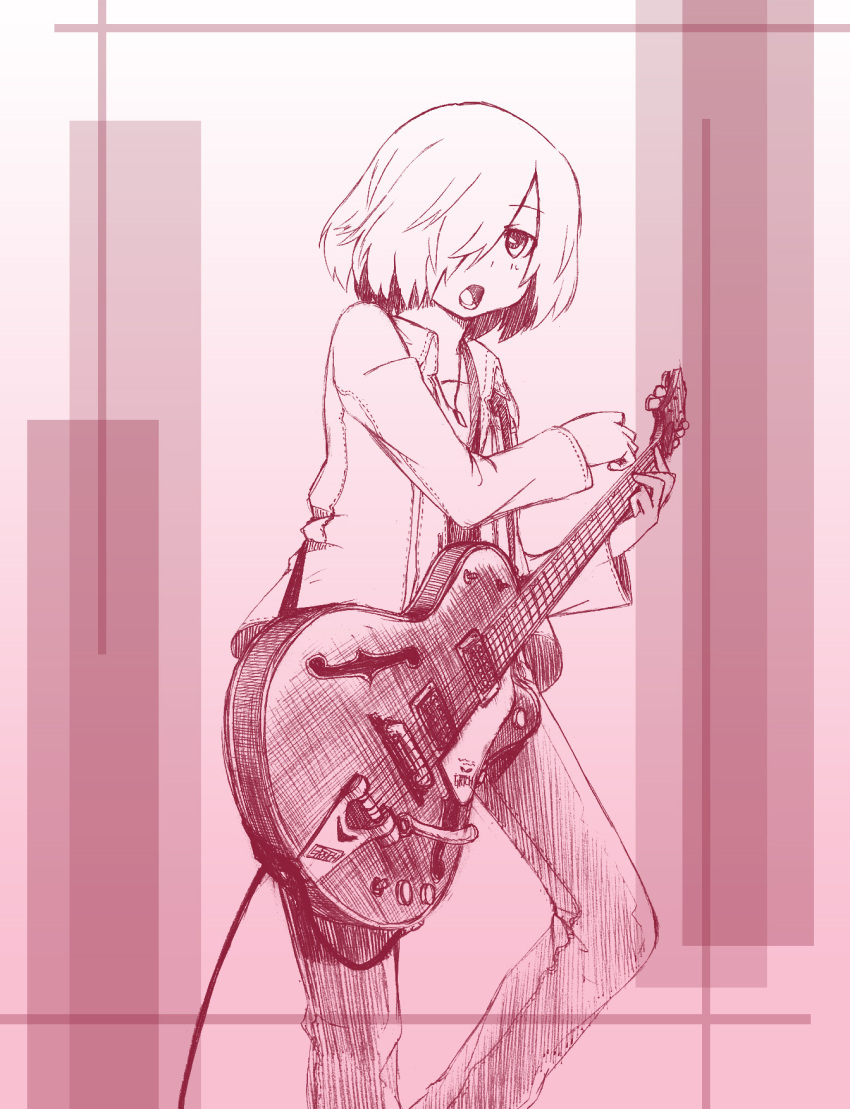 1girl copyright_request electric_guitar guitar highres instrument majima_yuki open_mouth short_hair solo whammy_bar