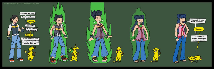 ash_ketchum female flip-flops lizabeth lizabeth_(pokemon) male pikachu pokemon sandals transforming