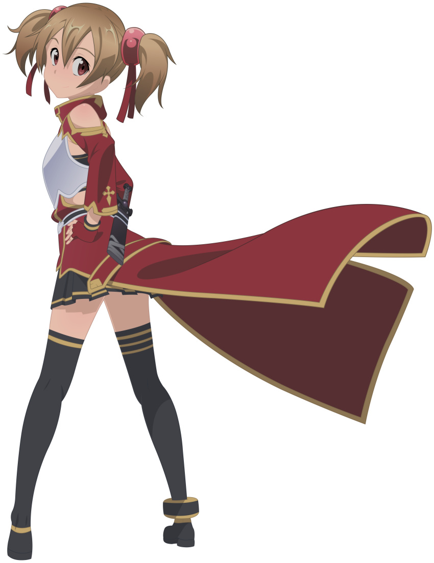 absurdres armor black_legwear breastplate brown_eyes brown_hair highres silica skirt solo sword_art_online thigh-highs thighhighs transparent_background transparent_png two_side_up vector_trace