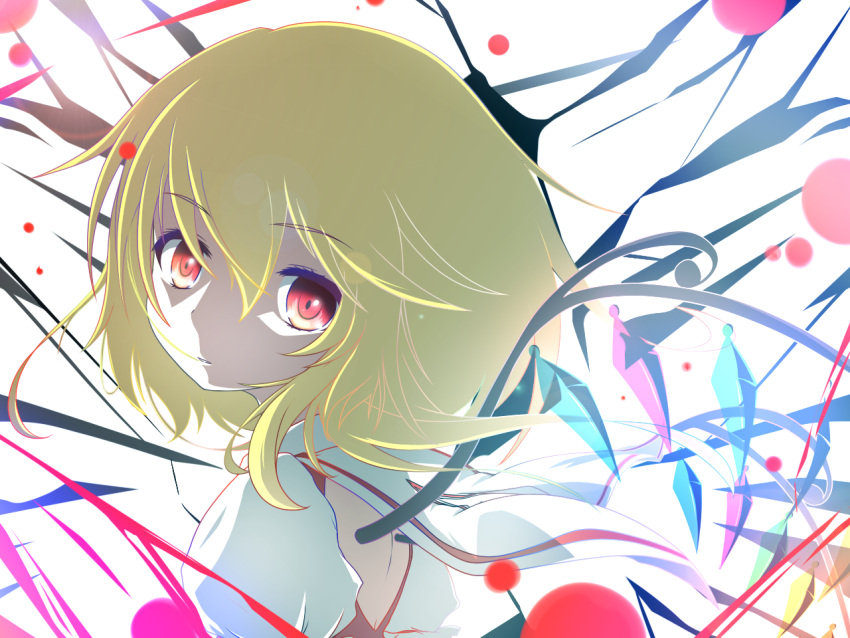 1girl anime_coloring blonde_hair flandre_scarlet looking_at_viewer no_hat no_headwear red_eyes rhine solo touhou wings