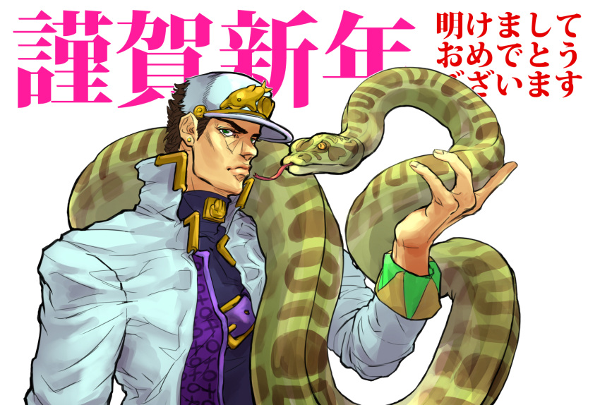 1boy dmk_or2 hat jojo_no_kimyou_na_bouken kuujou_joutarou long_coat snake solo