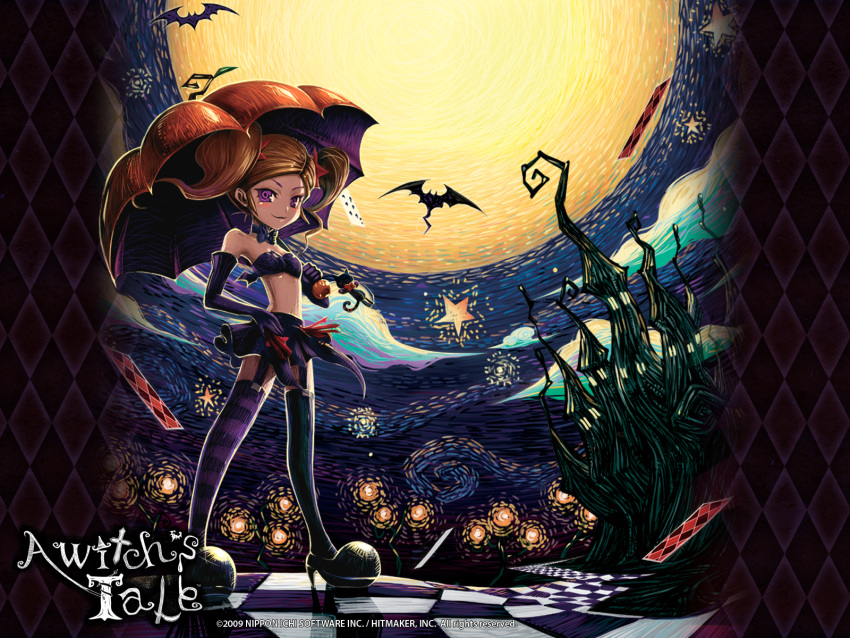 a_witch's_tale bat halloween highres liddell nippon_ichi twintails umbrella