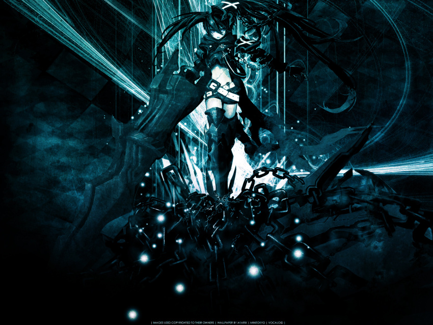 black_rock_shooter black_rock_shooter_(character) chain gun solo twintails weapon