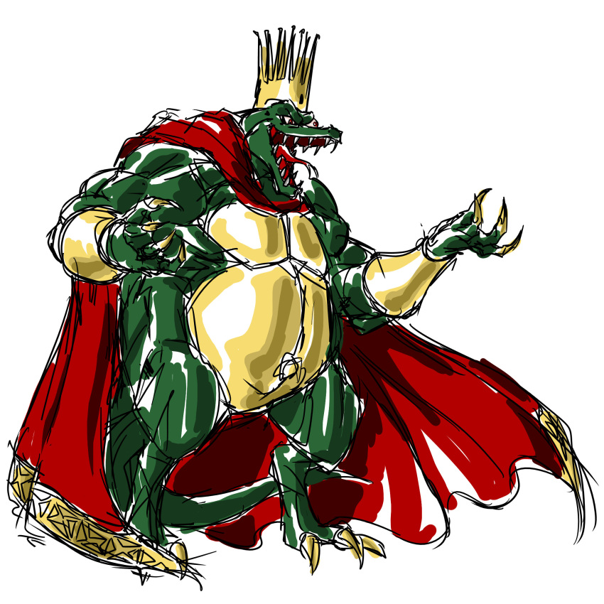 cape claws crocodilian crown donkey_kong_(series) donkey_kong_country highres judgemasterkou king king_k._rool muscle solo vambraces