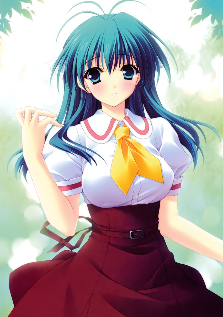 1girl :d absurdres green_eyes green_hair highres open_mouth r_g_b school_uniform shiki_midori smile suzuhira_hiro