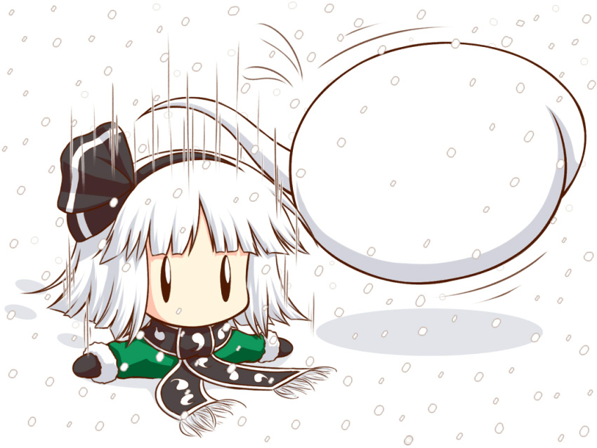 chibi cold falling hairband konpaku_youmu konpaku_youmu_(ghost) mazume scarf shadow silver_hair snow touhou