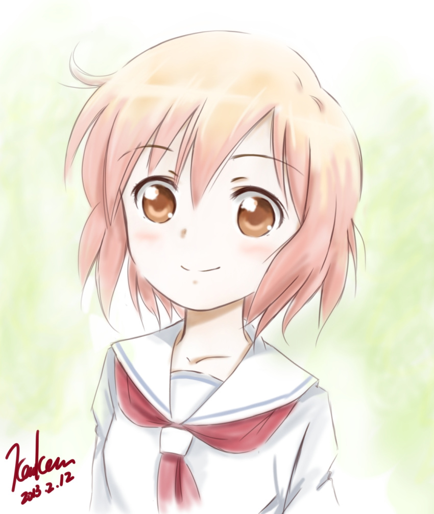 1girl blonde_hair blush brown_eyes bust face kem_kem kotoura-san kotoura_haruka school_uniform short_hair smile solo