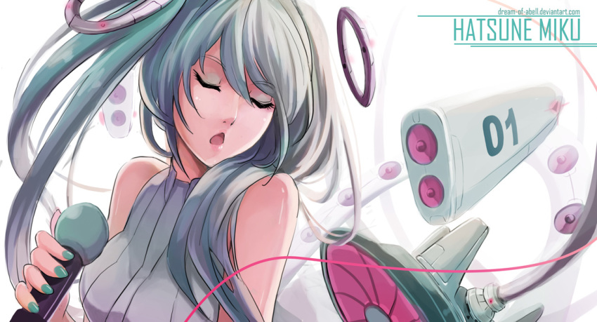 1girl artist_name character_name closed_eyes dream_of_abell hatsune_miku microphone miku_append open_mouth solo vocaloid vocaloid_append