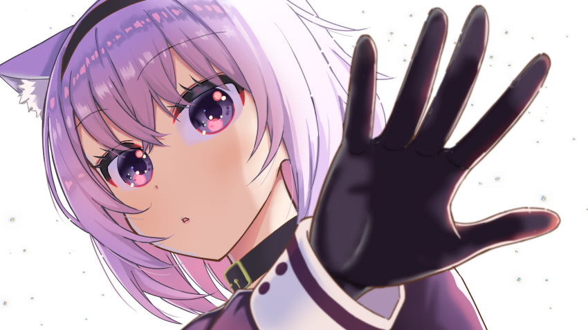 1girl animal_ears black_gloves cat_ears choker gloves highres hololive long_sleeves looking_at_viewer matsubara_tsuyoshi nekomata_okayu purple_hair violet_eyes