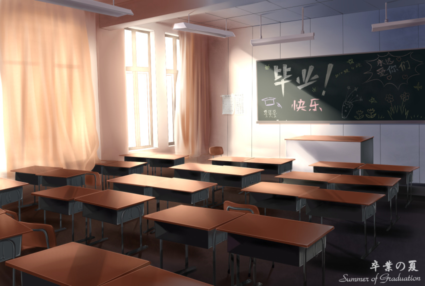 chalkboard classroom desk highres no_humans school wei_ji
