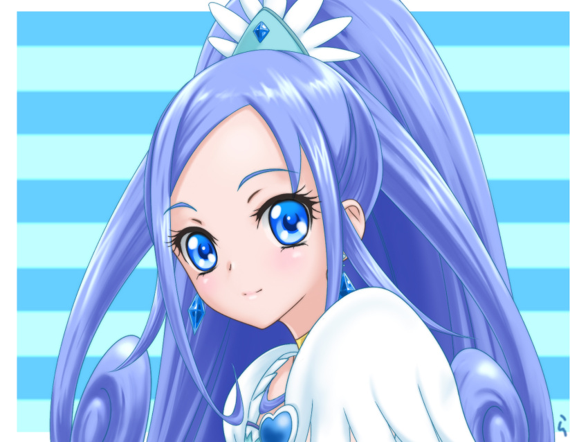 1girl blue_eyes blue_hair choker cure_diamond dokidoki!_precure highres hishikawa_rikka long_hair magical_girl ponytail precure rasukaru smile