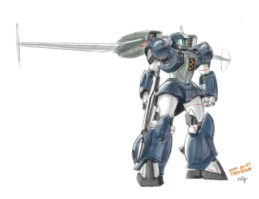 80s ginga_hyouryuu_vifam gun highres mecha oldschool rifle science_fiction signature sketch torunfam weapon