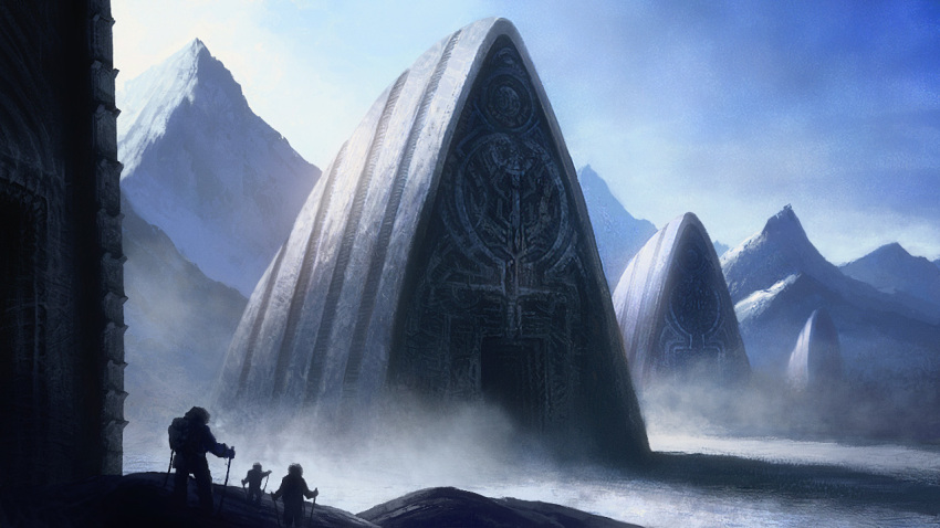 alien at_the_mountains_of_madness cthulhu_mythos gate mountain realistic scientist snow temple