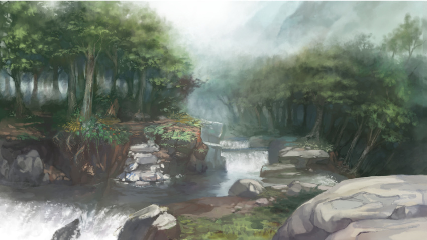 benitama forest nature no_humans river rock scenery touhou tree water