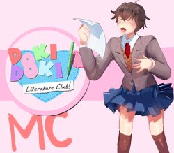 protagonist (doki doki literature club) from doki doki literature club