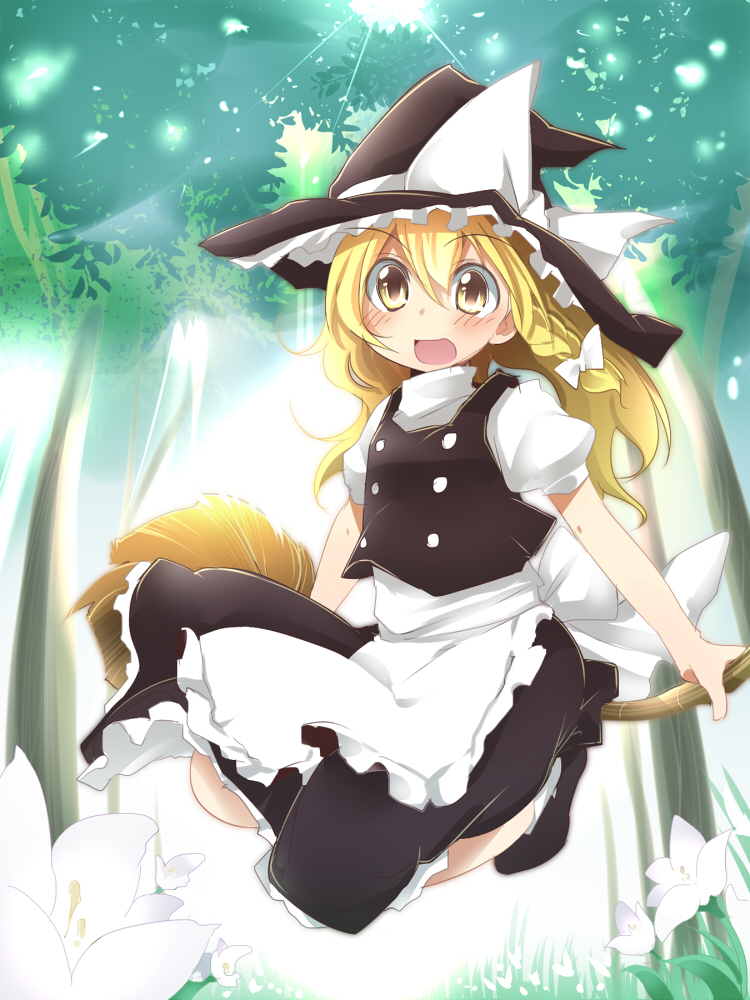 Safebooru 1girl Aki Akikaze Asparagus Blonde Hair Blush Bow Braid Broom Flower Forest Hair 