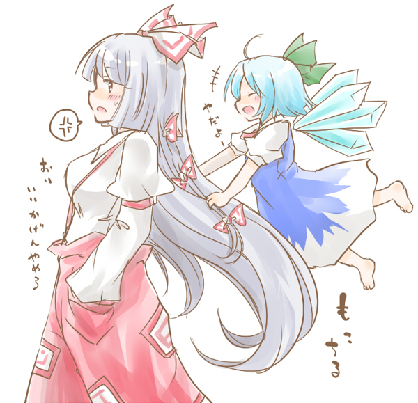 Safebooru 2girls Ahoge Barefoot Blue Dress Blue Hair Bow Cirno