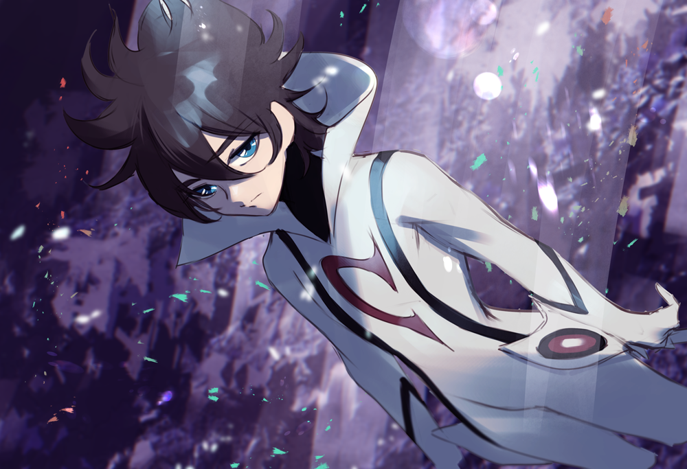 Safebooru - 1boy abstract background blue eyes bodysuit brown hair ...