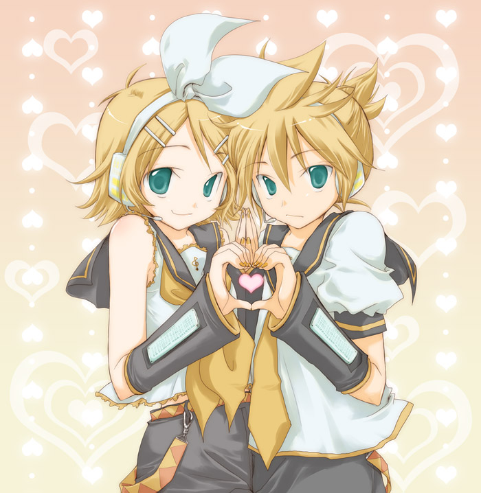 Safebooru brother and sister green hair heart heart hands heart