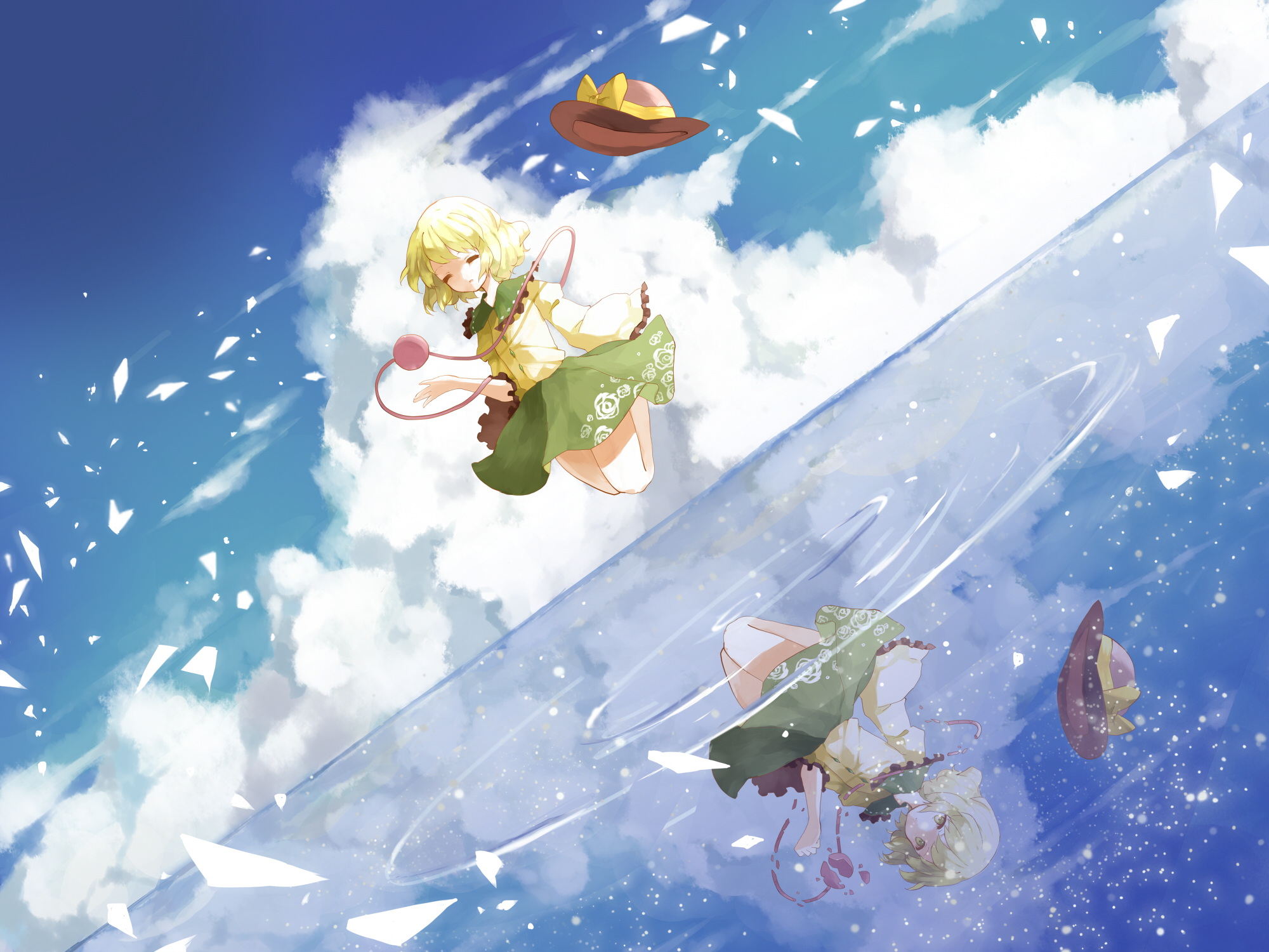 Safebooru - 1girl clouds different reflection eyeball green eyes green ...