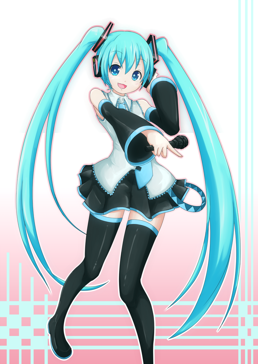 Safebooru 1girl Aqua Eyes Aqua Hair Boots Detached Sleeves Hatsune Miku Headphones Long Hair 4437