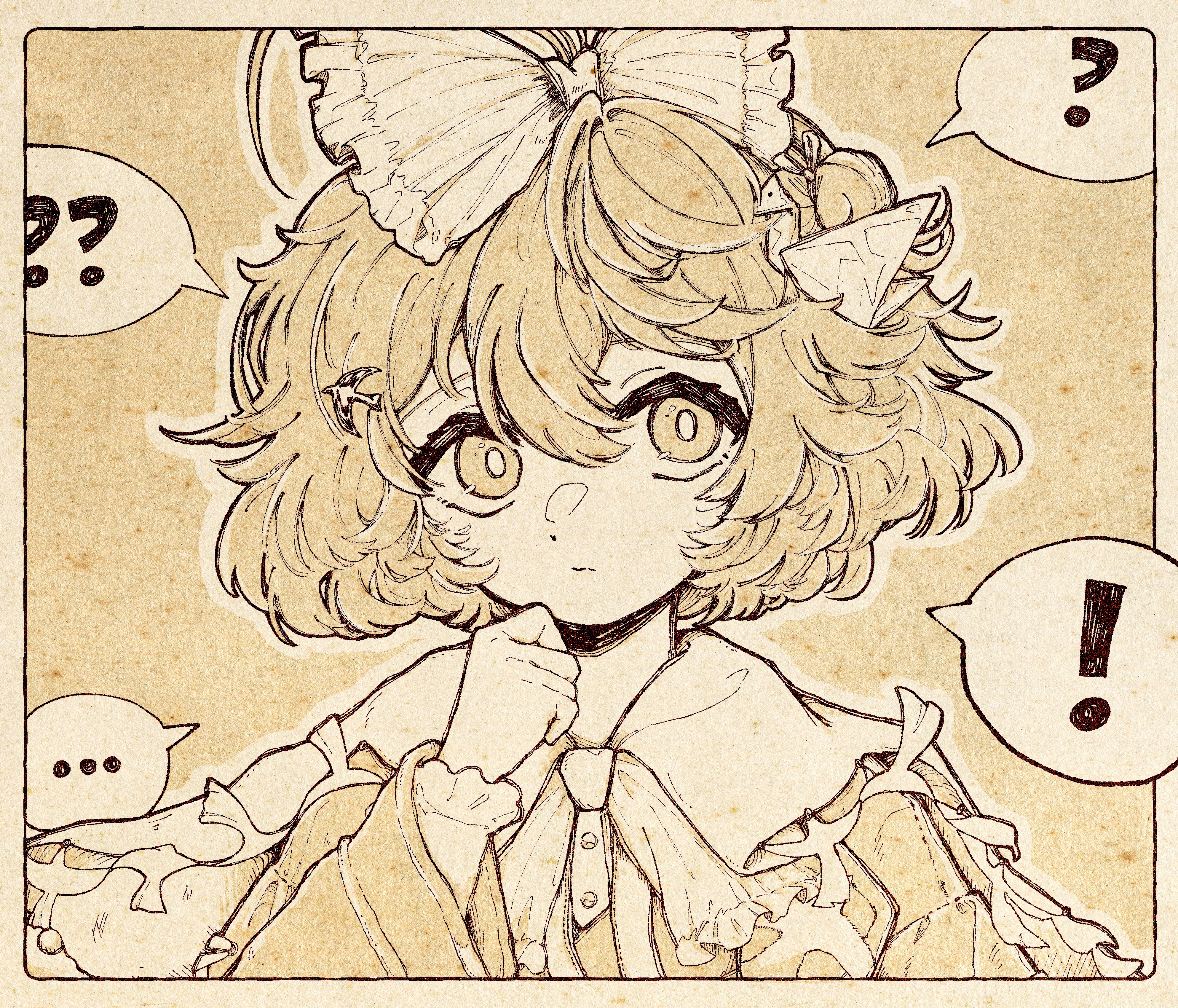 Safebooru - ! ... 1girl ? ?? absurdres bird hair ornament border bow ...