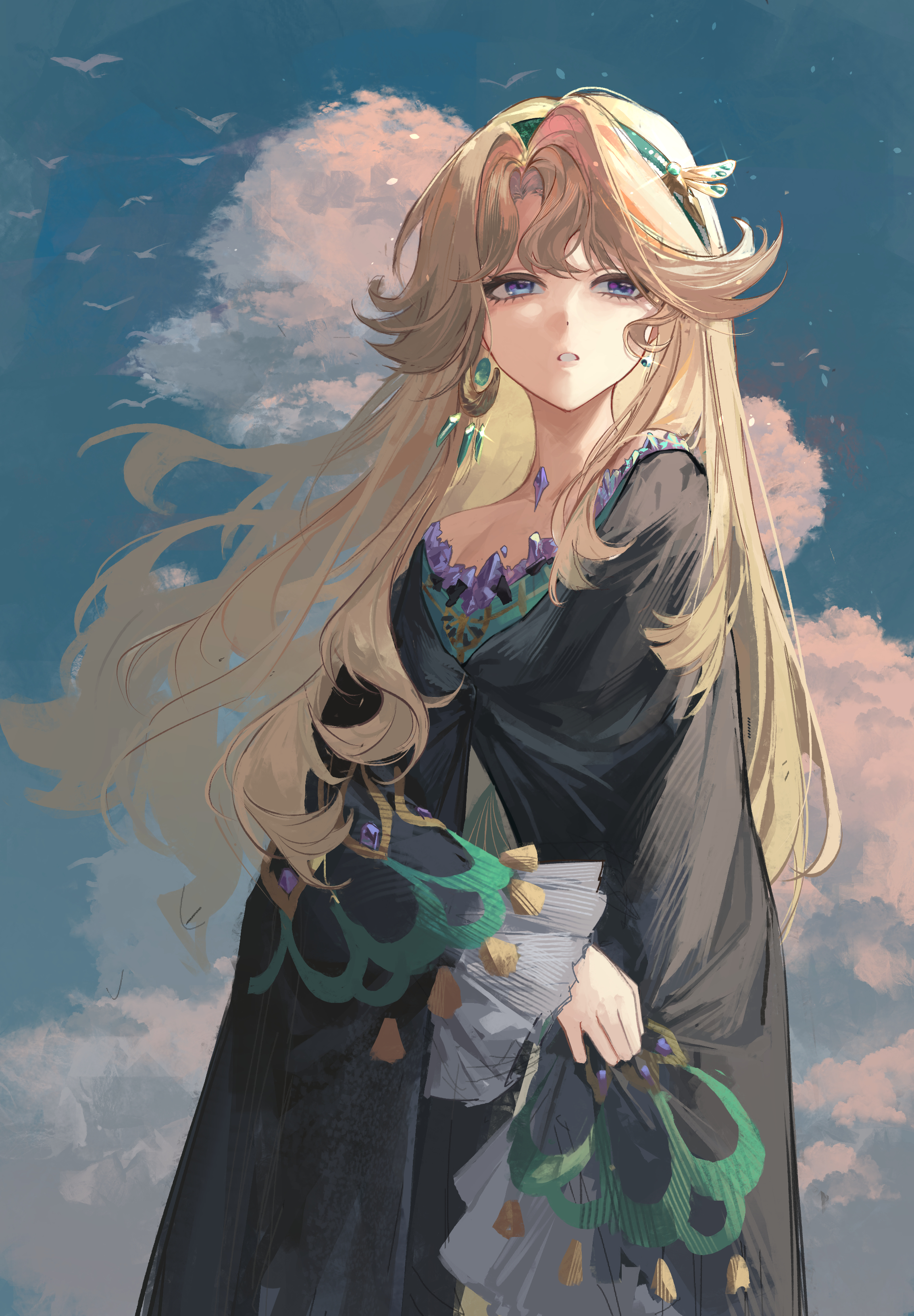 Safebooru - 1girl absurdres beryl bouanich black cloak blonde hair blue ...