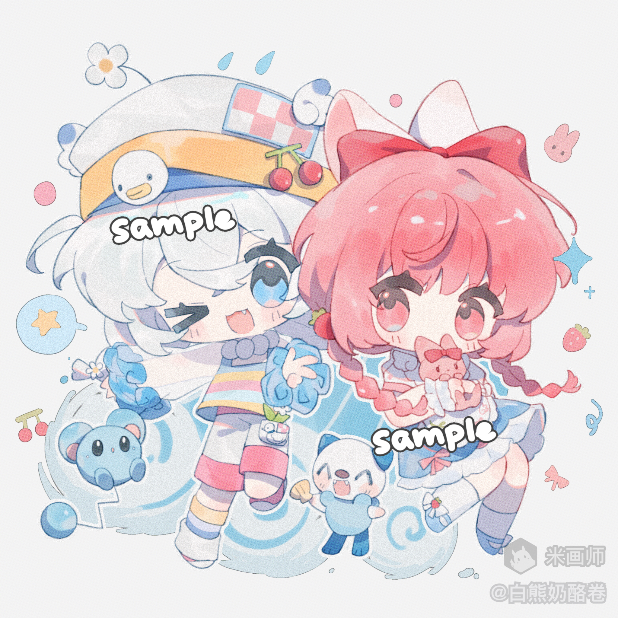 Safebooru - > o 2girls ;3 ;d animal ears bai xiong nailaojuan blue ...