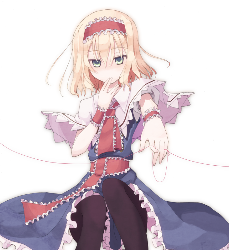 Safebooru 1girl Alice Margatroid Black Legwear Blonde Hair Blush Capelet Dress Green Eyes 1588