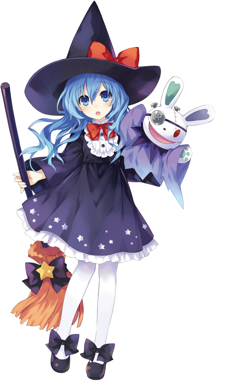 Safebooru 1girl Blue Eyes Blue Hair Broom Date A Live Halloween Costume Hat Highres Ribbon