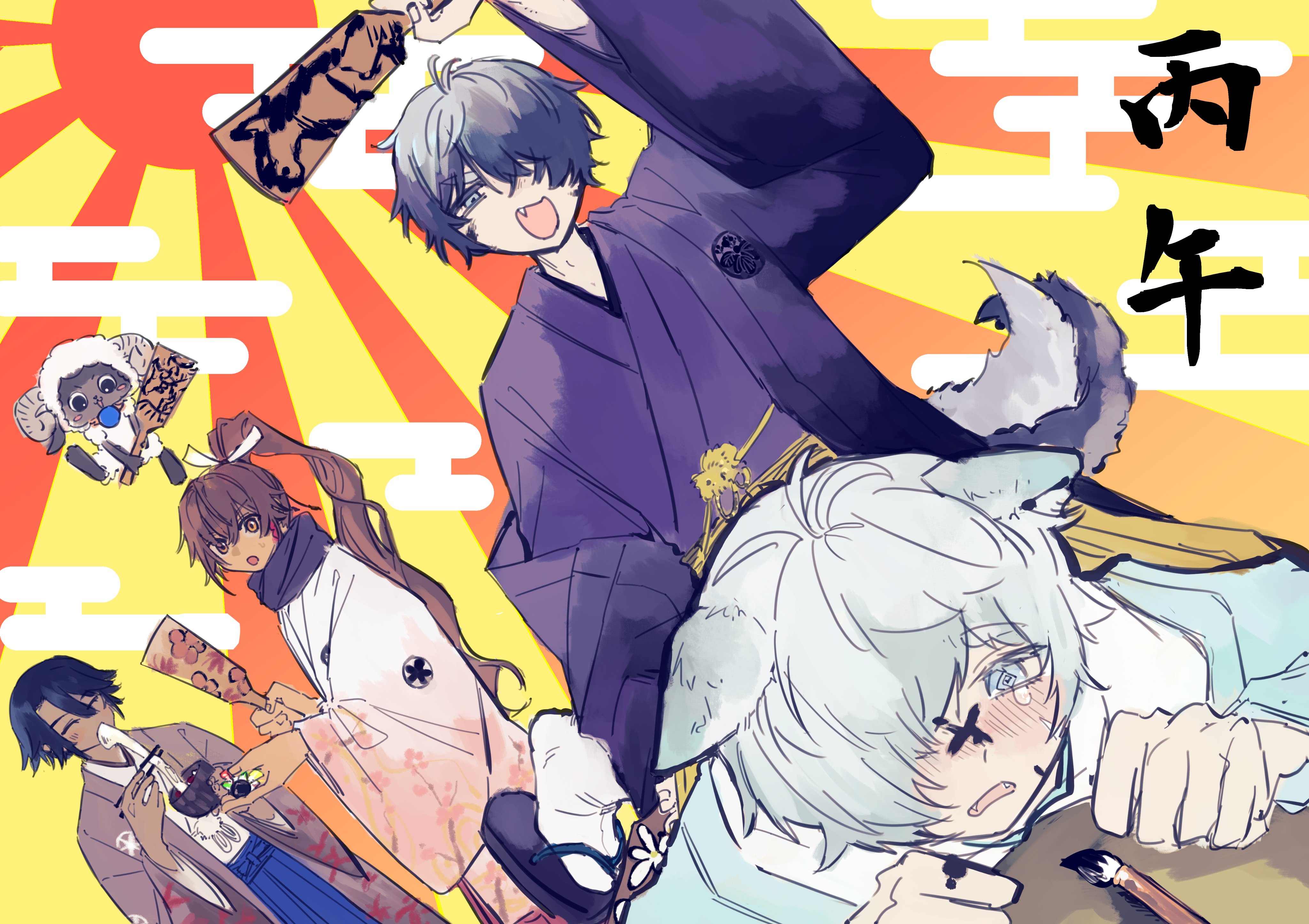 Woolby Safebooru - 5boys absurdres black hair blue eyes blue hair brothers ...