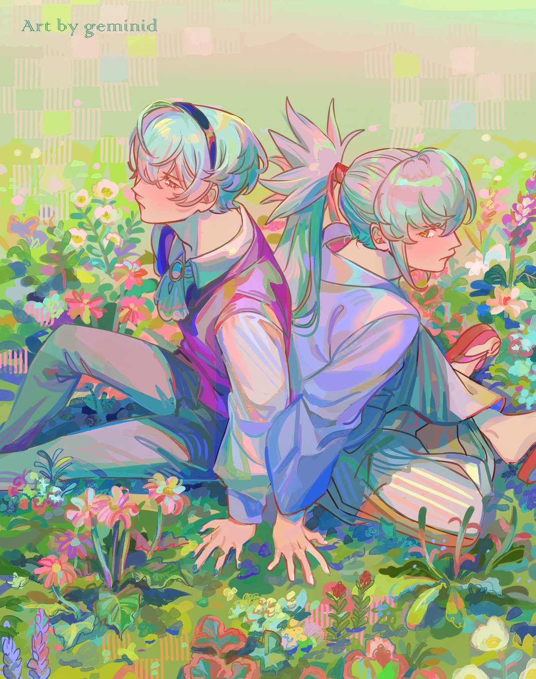 Safebooru - 2boys afk (konnosukeluv) ascot black hairband blonde hair ...