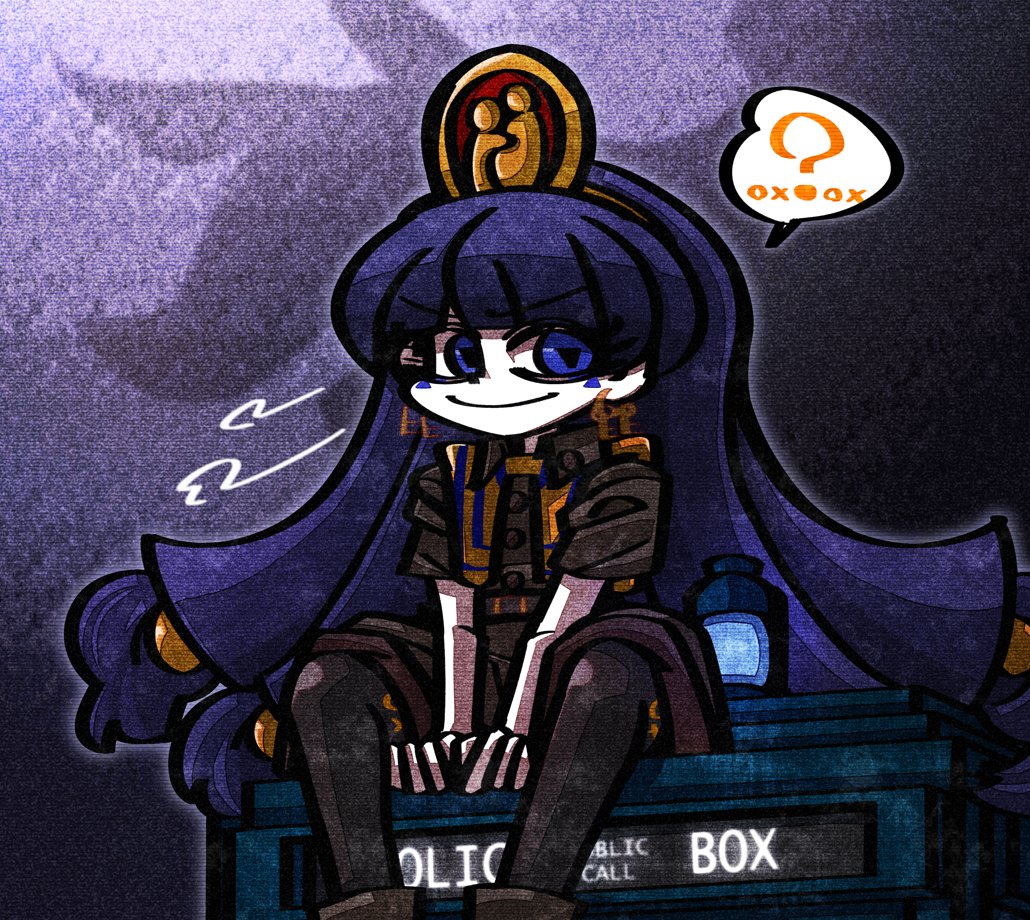 Safebooru - 1girl ? black thighhighs blue eyes blue hair blunt bangs ...