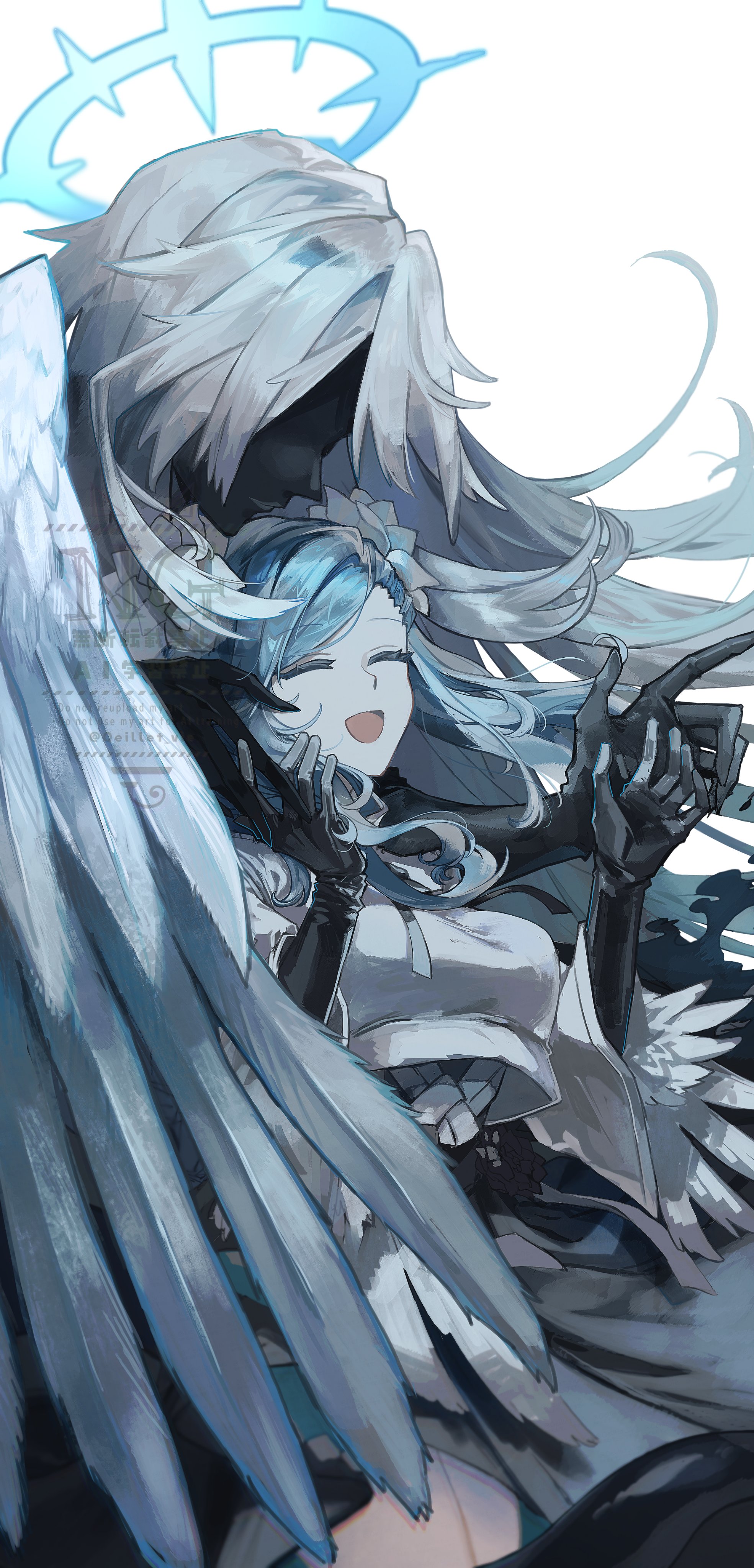 Safebooru - 2girls :d ^ ^ absurdres angel angel wings aqua hair black ...