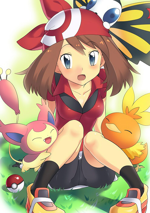 (pokemon) hat knees_on_chest open_mouth poke_ball pokemon pokemon(creature)...