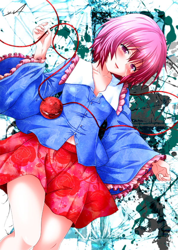Safebooru 1girl Blush Collarbone Frills Haru Yua Komeiji Satori Lying Miniskirt Navel Pink