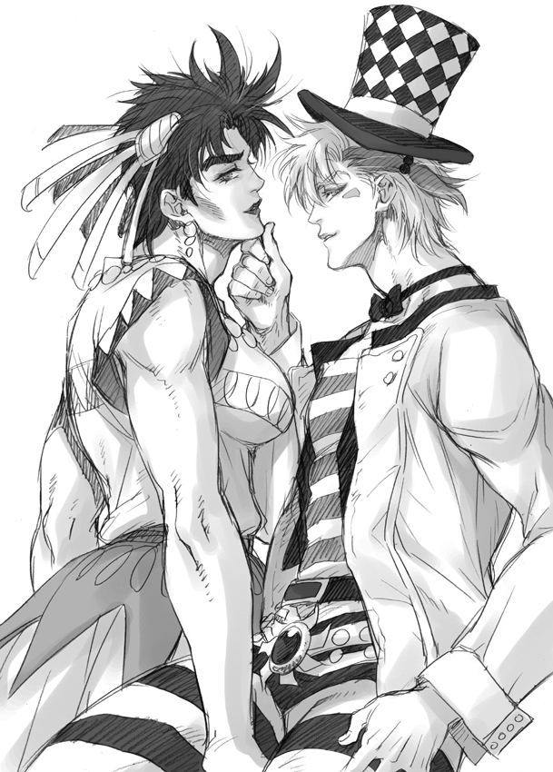 2boys bowtie caesar_anthonio_zeppeli crossdressinging hair_ornament hat joj...