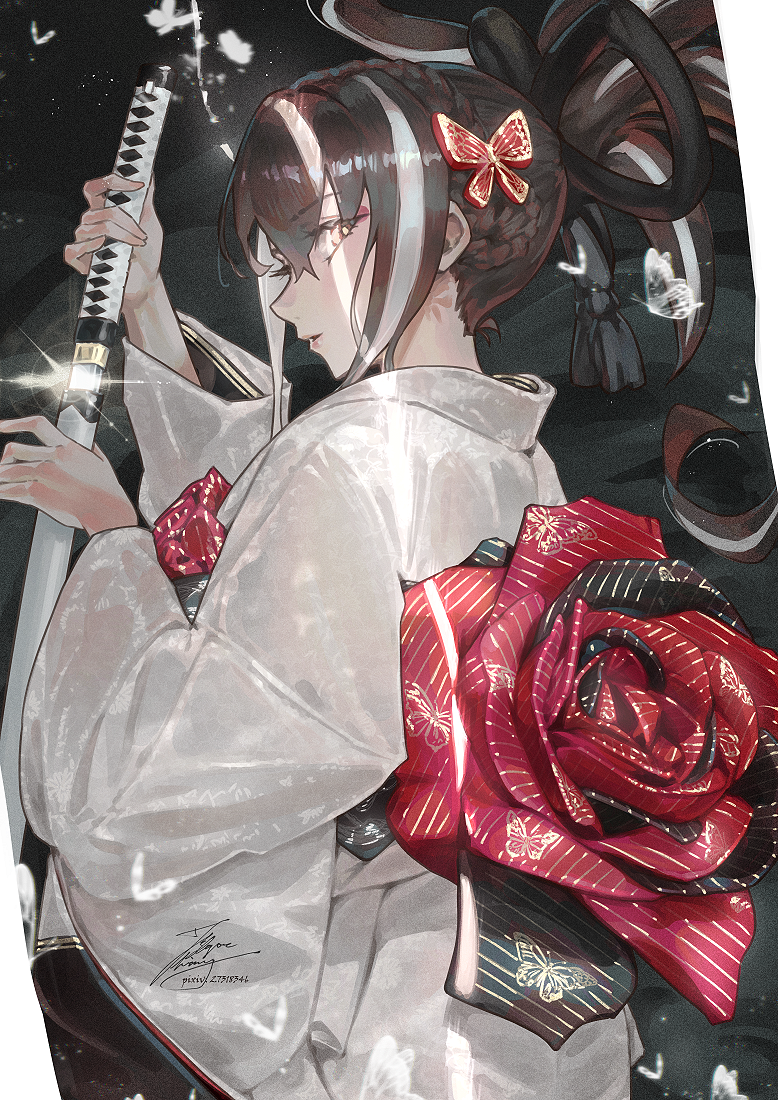 Sword Japanese Rapper Safebooru - 1girl alternate costume artist name black hair braid ...