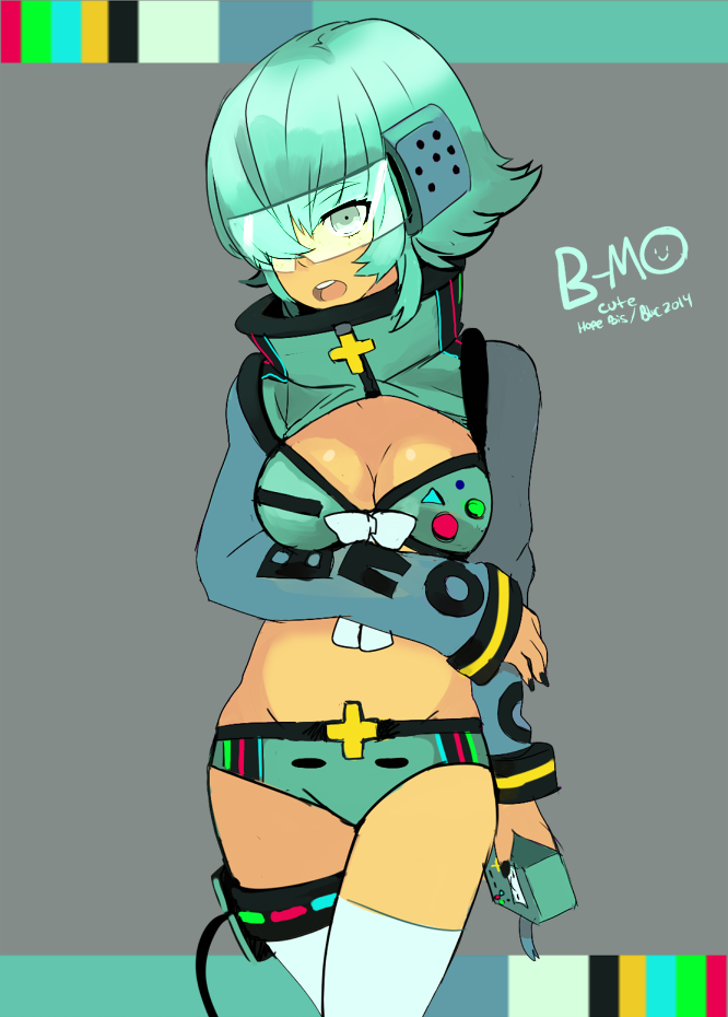 1girl adventure_time aqua_eyes aqua_hair black_nails blue(hopebiscuit) bmo ...