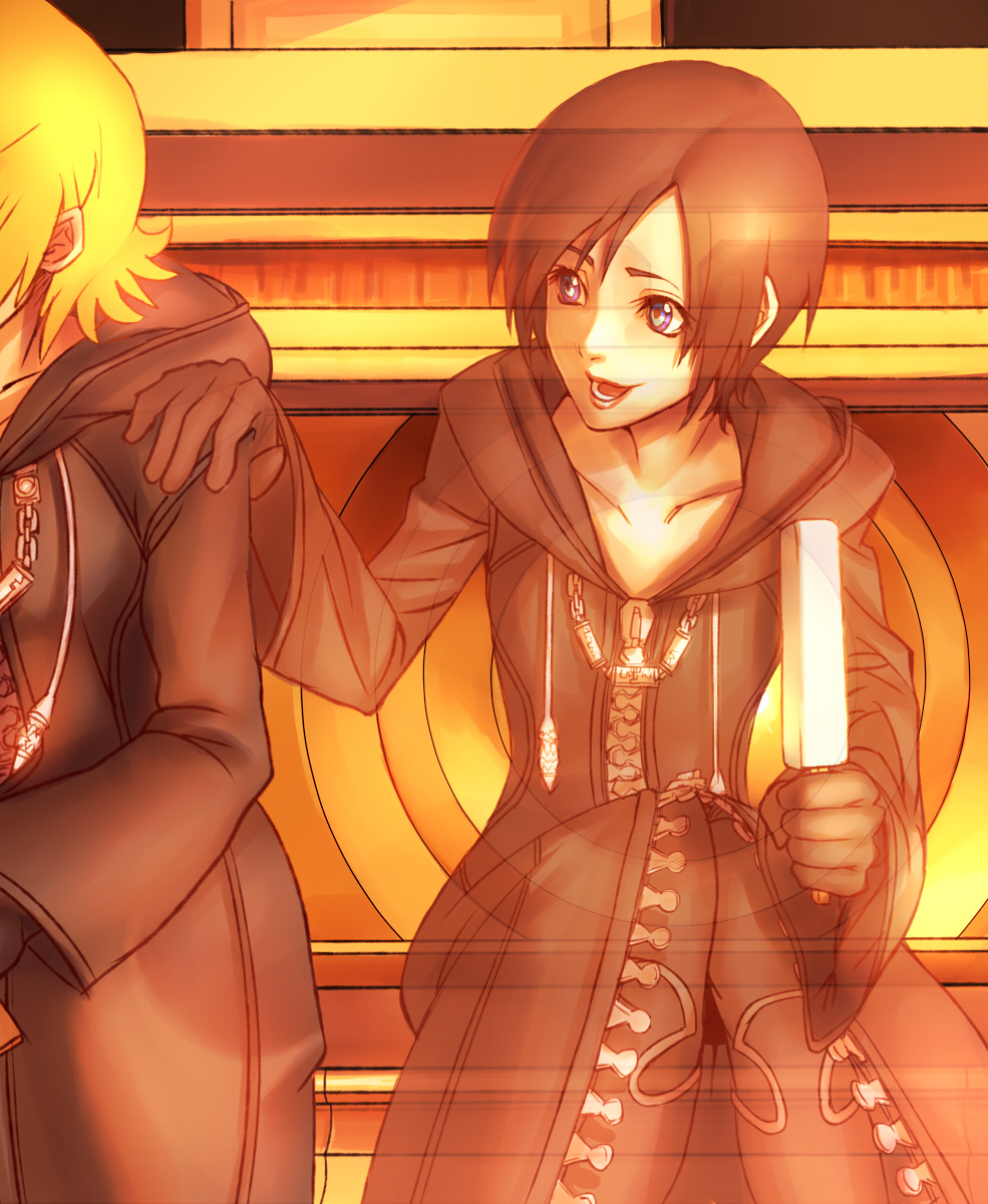 Safebooru Black Hair Blonde Hair Blue Eyes Cloak Food Gloves Highres Ice Cream Kingdom Hearts 5317